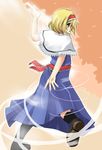  alice_margatroid blonde_hair blue_eyes boots from_behind hair_ribbon nekomushi ribbon solo string touhou 