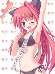  arm_up armpits bikini bow braid cat fang hair_bow inui_sana long_hair mashiroiro_symphony pan-nya ponytail purple_eyes red_hair sash side-tie_bikini single_braid single_hair_intake solo swimsuit yu-twilight 