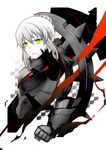  armor armored_dress artoria_pendragon_(all) bad_id bad_pixiv_id dress fate/stay_night fate_(series) frown gauntlets highres monochrome saber_alter samuraig solo spot_color yellow_eyes 