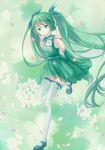  alternate_color alternate_costume alternate_hair_color bad_id bad_pixiv_id detached_sleeves dress flower frills gathers green green_eyes green_hair green_sleeves hatsune_miku long_hair mary_janes petals shoes solo takko thighhighs twintails very_long_hair vocaloid 