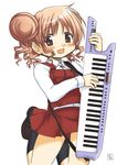  brown_eyes brown_hair double_bun hidamari_sketch highres hiro instrument keyboard_(instrument) school_uniform simple_background solo taisa_no_raku_gaki white_background 