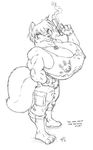  anthro barefoot biceps big_breasts breasts canine cave_story cigarette clothing dog_tags female fingerless_gloves gideon gloves gun hair hand_prints handgun handprints huge_breasts hyper hyper_breasts line_drawing mammal muscles muscular_female nipples pencil_drawing plain_background quote quote_(cave_story) ranged_weapon short_hair shorts smoke smoking_gun solo torn_clothing traditional_media uncoloured video_games weapon wolf 