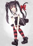  animal_ears bad_id bad_pixiv_id black_hair blush boots bow cat_ears cat_tail gothic_lolita hatsuko highres kemonomimi_mode kooh leaning_forward lolita_fashion long_hair looking_at_viewer open_mouth pangya red_eyes solo striped striped_legwear tail tail_bow thighhighs twintails 
