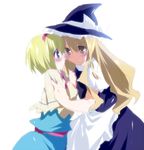  alice_margatroid bad_id bad_pixiv_id blonde_hair blue_eyes blush capelet eye_contact hairband hat holding kinoko kirisame_marisa long_hair looking_at_another multiple_girls profile short_hair sketch touhou witch_hat yuri 