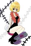  bad_id bad_pixiv_id black_dress blonde_hair dress full_body high_heels jewelry kyun_(kana1) necklace one_piece scar shoes short_hair simple_background solo stitches victoria_cindry zombie 