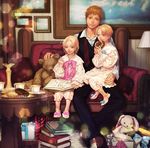  a_k_i america_(hetalia) axis_powers_hetalia blonde_hair book canada_(hetalia) child doughnut eating family food male_focus multiple_boys stuffed_animal stuffed_toy teddy_bear united_kingdom_(hetalia) 