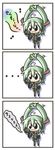  1girl 3koma absurdres ahoge aoblue chibi comic hanging hatsune_miku highres koi_wa_sensou_(vocaloid) long_hair megaphone spring_onion translated twintails very_long_hair vocaloid 