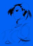  bad_id bad_pixiv_id blue blue_background bun_cover chun-li double_bun monochrome solo street_fighter tsukudani_(coke-buta) 