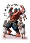  6+girls absurdres blue_hair child family father_and_daughter hakan hakan's_daughters height_difference highres ikeno_daigo manly melike multiple_girls muscle official_art realistic red_skin size_difference street_fighter street_fighter_iv_(series) 
