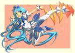  bad_id bad_pixiv_id blue_eyes blue_hair blue_skirt crossover cure_marine hair_ornament heartcatch_precure! hoshi_no_samidare is_ii kicking kurumi_erika legs long_hair magical_girl pink_background precure see-through skirt solo thighhighs very_long_hair wrist_cuffs 