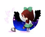  &gt;_&lt; :3 asymmetrical_clothes bad_id bad_pixiv_id black_wings cat chibi closed_eyes kaenbyou_rin kaenbyou_rin_(cat) mismatched_footwear mogiki_hayami multiple_tails reiuji_utsuho solo tail touhou wings x3 