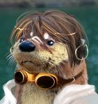  brown_hair ear_piercing earring female goggles hair markings mikhaila otter piercing solo 