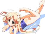  animal_ears ass barefoot black_eyes blonde_hair blush long_hair looking_at_viewer lying on_stomach original oruta_(owata_saber) school_swimsuit solo swimsuit wolf_ears 