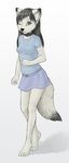  arctic_fox canine collar coonkun cute female fox one_eye_closed plain_background skirt solo standing white_background young 