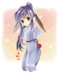  animal_ears blue_eyes dog_ears japanese_clothes kage_no_utage long_hair ponytail purple_hair solo touka_(utawareru_mono) utawareru_mono younger 