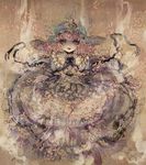  dress frilled_dress frilled_sleeves frills hat lace looking_at_viewer looking_up petals pink_hair red_eyes ribbon saigyouji_yuyuko short_hair sleeves_past_wrists solo takatora touhou triangular_headpiece veil wavy_hair wide_sleeves 