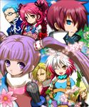  4boys ;d asbel_lhant beard blonde_hair blue_eyes blue_hair blue_shirt brooch brown_eyes cheria_barnes facial_hair glasses gloves happy hubert_ozwell jewelry kirita_(noraring) lowres malik_caesars multicolored_hair multiple_boys multiple_girls one_eye_closed open_mouth pascal pink_hair purple_eyes purple_hair red_hair richard_(tales) shirt short_twintails smile sophie_(tales) tales_of_(series) tales_of_graces twintails two-tone_hair white_hair 