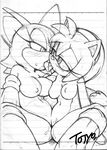  amy_rose big_breasts breast_squish breasts female french_kissing kissing lesbian rouge_the_bat sega sonic_(series) tagme tongue tongue_out 