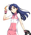  bicycle bike_shorts blue_hair brown_eyes fingerless_gloves gloves ground_vehicle idolmaster idolmaster_(classic) kisaragi_chihaya shimoigusa skin_tight solo sunglasses 