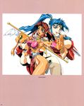  90s :o all_fours angel_wings armor armpits artbook ass bangs belt blue_eyes blue_hair blunt_bangs blush border breasts breasts_apart bridal_gauntlets brown_eyes brown_hair center_opening choker choujin_gakuen_gowcaizer circlet cleavage collar copyright_name covered_nipples earrings elfie_elfman fang fighting_stance fingernails floating_hair foreshortening g-string gem groin hair_ornament hands head_wings high_ponytail highleg highleg_leotard highleg_panties highres hishizaki_shaia_(gowcaizer) holding impossible_clothes jacket jewelry large_breasts leotard lips lipstick loincloth long_fingernails long_hair looking_at_viewer looking_back magical_girl makeup midriff miniskirt multiple_girls narrow_waist necrocaizer no_bra official_art oobari_masami open_clothes open_jacket open_mouth orange_hair outstretched_arms pale_skin panties parted_bangs parted_lips pauldrons ponytail profile scan see-through sideboob sidelocks signature simple_background skirt smile son_karin spikes spread_arms staff standing tan thighlet thighs thong thong_leotard underwear upper_body weapon white_background white_panties wings 