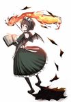  book brown_eyes brown_hair burning deathsmiles dragon_wings dress fire follett_(deathsmiles) glasses magic nurse ribbon short_hair socks solo uuta_(uturautouto) wings 