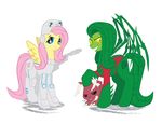  armor bodysuit crossover dual_persona fluttershy green_eyes gun head_mounted_display inspectornills my_little_pony my_little_pony_friendship_is_magic no_humans pink_hair sarah_kerrigan smile starcraft starcraft_2:_wings_of_liberty weapon wings zerg_zergling 