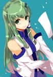  bad_id bad_pixiv_id blush breasts detached_sleeves frog gohei green_eyes green_hair hair_ornament hair_tubes kochiya_sanae long_hair medium_breasts nntn smile snake solo touhou 