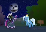  bush constellation crossover dialogue diegotan dt equine female friendship_is_magic hasbro horse luna moon my_little_pony pony red_eyes sign spike_(mlp) stars the_great_and_powerful_trixie tree trixie_(mlp) wood 