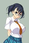  arms_behind_back black_hair blue_eyes breasts copyright_request glasses large_breasts necktie nekomamire school_uniform short_twintails smile solo twintails 