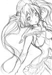  blush dress greyscale kemu_inu long_hair miniskirt monochrome mushihime-sama mushihime-sama_futari reco sketch skirt twintails 