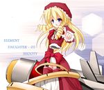  blonde_hair blue_eyes character_name dodonpachi dodonpachi_daifukkatsu dress giant hat leqz5945 long_hair mecha pointing ringlets robot shooty 