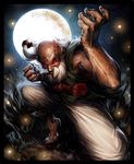  bald barefoot beard dark_skin dark_skinned_male dasaod facial_hair fighting_stance full_moon glowing glowing_eyes gouken japanese_clothes long_hair low-tied_long_hair male_focus moon old_man ponytail red_eyes sleeveless solo street_fighter street_fighter_iv_(series) 