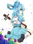  blue_eyes blue_hair flower hair_ornament hair_rings hair_stick instrument kaku_seiga kotomuke_fuurin shamisen short_hair solo touhou 