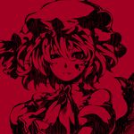  bad_id bad_pixiv_id blood blood_on_face blood_stain brooch crazy_eyes hat hukuhi jewelry looking_at_viewer monochrome puffy_sleeves red remilia_scarlet short_hair solo touhou 