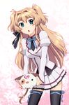  :o blonde_hair blue_eyes cat hair_intakes hair_ribbon long_hair mashiroiro_symphony pan-nya parody precure ribbon school_uniform sena_airi suite_precure thighhighs two_side_up ueyama_michirou zettai_ryouiki 