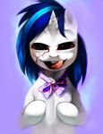  blue_hair bow creepy crookedtrees equine female friendship_is_magic hair horn horse long_hair mammal my_little_pony nightmare_fuel open_mouth pony rape_face short_hair simple_background solo tongue tongue_out unicorn vinyl_scratch_(mlp) 