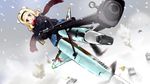  aleksandra_i_pokryshkin animal_ears anti-tank_rifle bear_girl bipod black_legwear blonde_hair blue_eyes blue_skirt bolt_action brave_witches coat flying foreshortening full_body ground_vehicle gun hairband highres military military_vehicle miniskirt mizuki_(mizuki_ame) motion_blur motor_vehicle open_mouth panties panties_under_pantyhose pantyhose pleated_skirt ptrs-41 rifle scarf skirt snow solo striker_unit t-34 tank underwear weapon world_witches_series 