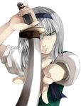  black_hairband green_hair hairband katana konpaku_youmu kurokoeda silver_hair solo sword touhou weapon 