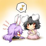  anger_vein animal_ears bad_id bad_pixiv_id black_hair blush bunny_ears bunny_tail chibi inaba_tewi multiple_girls prank purple_hair rebecca_(keinelove) red_eyes reisen_udongein_inaba smirk tail touhou 