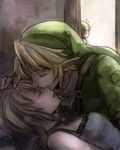  2boys blonde_hair closed_eyes colin earrings hat hetero ilia_(zelda) jewelry kiss link multiple_boys pointy_ears suzuno_(kazahanasu) the_legend_of_zelda the_legend_of_zelda:_twilight_princess 