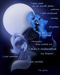  alicorn armor blue_hair english_text equine female feral friendship_is_magic hair horn horse long_hair mammal moon my_little_pony nightmare_moon_(mlp) pegacorn pony princess_luna_(mlp) sad tail text winged_unicorn wings 