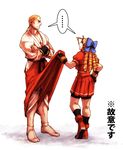  1boy 1girl blonde_hair bow capcom crossover fatal_fury female geese_howard hair_bow itkz_(pixiv) japanese_clothes kanzuki_karin king_of_fighters male ribbon snk street_fighter street_fighter_zero street_fighter_zero_3 street_fighter_zero_iii 