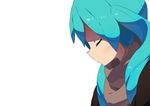 bad_id bad_pixiv_id blue_hair brown_scarf closed_eyes face hatsune_miku long_hair scarf simple_background solo tomioka_jirou twintails vocaloid 