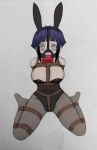  ball_gag bdsm blue_hair bondage bound breasts bunnysuit gag hyuuga_hinata legwear naruto naruto_(series) rope white_eyes 