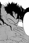  2boys black_hair braid clothed_on_nude facial_hair fur_trim goatee heavy_breathing katekyo_hitman_reborn! lambo leviathan leviathan_(reborn) licking lowres monochrome multiple_boys nipples open_clothes open_mouth open_shirt panting piercing shirt sideburns sweat yaoi 