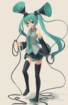  :o aqua_eyes aqua_hair black_legwear boots cable detached_sleeves fkey hatsune_miku headset highres long_hair looking_at_viewer nail_polish necktie pleated_skirt skirt solo speaker standing thigh_boots thighhighs twintails very_long_hair vocaloid 