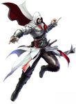  armor assassin's_creed:_brotherhood assassin's_creed_(series) beard blade cape ezio_auditore_da_firenze facial_hair hidden_blade hood kawano_takuji male_focus official_art solo soulcalibur soulcalibur_v sword vambraces weapon 