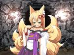  animal_ears blond blonde blonde_hair child flat_chest flat_chested fox_ears fox_tail green_eyes japanese_clothes kimono kitsune loli mon-musu_quest! monster_girl monster_girl_quest multiple_tails nine_tails tail 