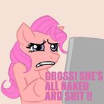  cant_clop_to_this dialog dialogue disgusted english_text equine female feral friendship_is_magic frown fur hair horse mammal my_little_pony pink_fur pink_hair pinkie_pie_(mlp) plain_background pony purple_eyes reaction_image solo text unknown_artist 
