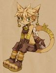  bell blush breasts cat cute danae ear_piercing earring feline female legend_of_mana looking_at_viewer mammal piercing ricosye simple_background sitting small_breasts solo yellow_eyes 